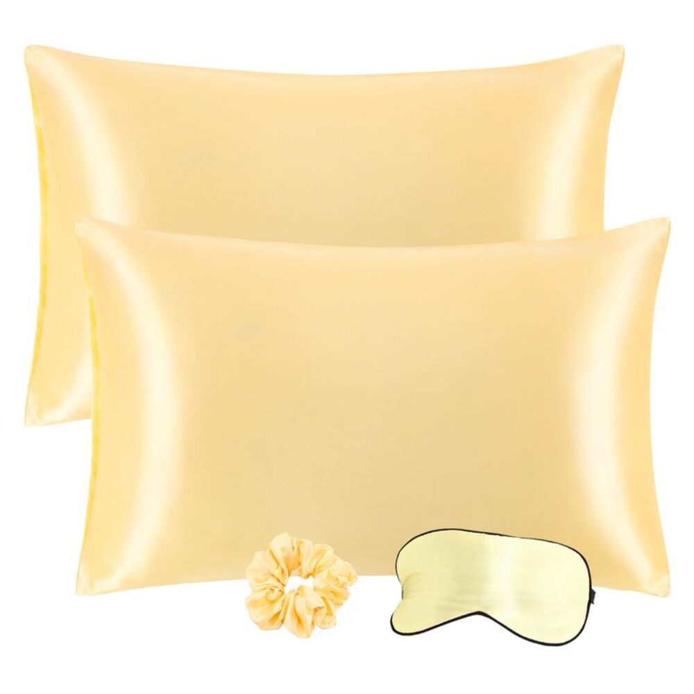 Set of 2 Satin Silk Pillowcase Envelope Closure Standard Gold